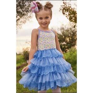 Matilda Jane make a wish blue floral tulle sleeveless dress size 10